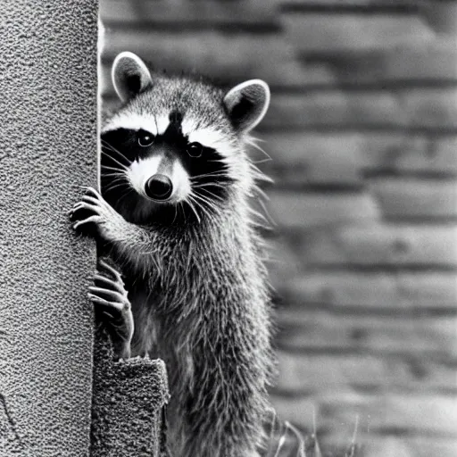 Image similar to 1 9 6 8 national geographic, raccoon on roof, backlit,