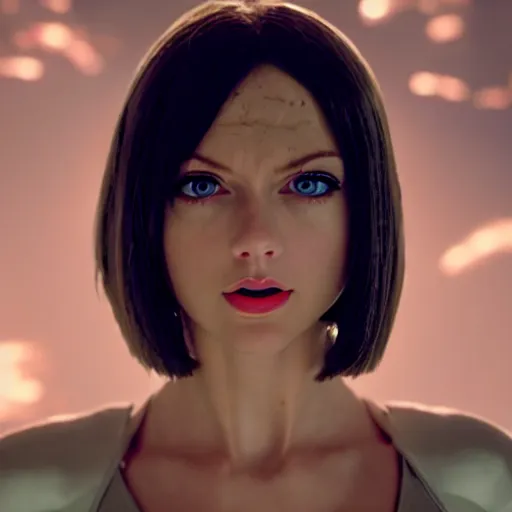 Image similar to cinematic still of taylor swift as alita in alita : battle angel ( 2 0 1 9 ), xf iq 4, f / 1. 4, iso 2 0 0, 1 / 1 6 0 s, 8 k, raw, dramatic lighting, symmetrical balance, in - frame