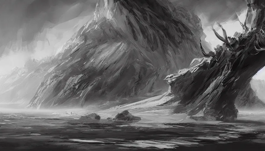 Image similar to enviroment thumbnail black and white, cgsociety, oil painting by jama jurabaev, extremely detailed, brush hard, artstation, high quality, brush stroke