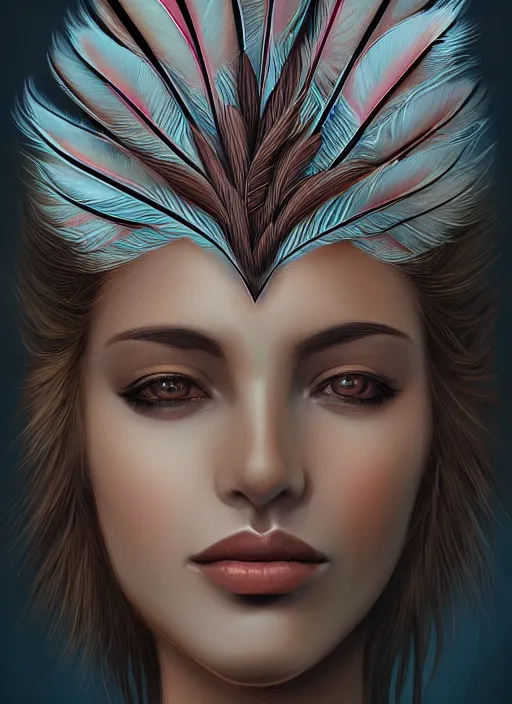 Image similar to portrait of female, quetzal feathers, intricate, elegant, highly detailed, digital painting, artstation, concept art, smooth, sharp focus, illustration