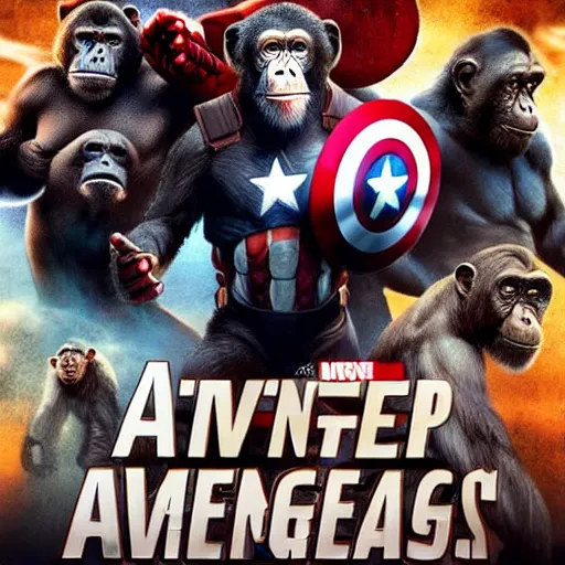 Image similar to movie poster with chimpanzees, avengers style