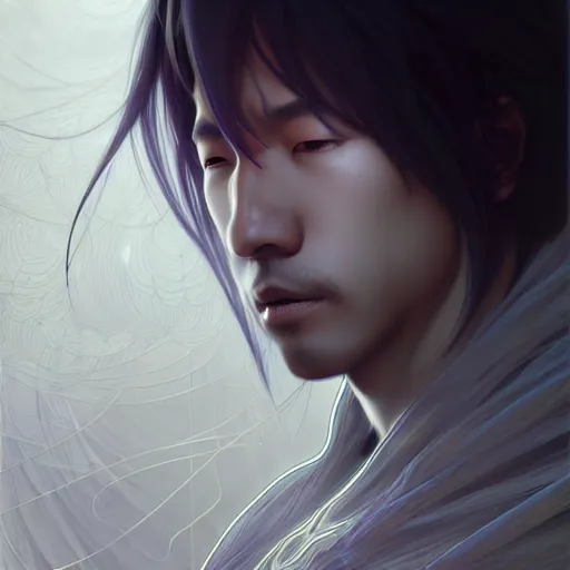 Prompt: ultra realistic illustration, a japanese male digital ghost ninja, transparent, static, intricate, elegant, highly detailed, digital painting, artstation, concept art, smooth, sharp focus, illustration, art by artgerm and greg rutkowski and alphonse mucha