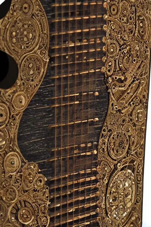 Image similar to an artistic representation of a fretboard, steampunk, intricate details