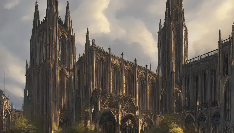 Prompt: Digital painting of Neo-Gothic Liege, Belgium, wide angle, volumetric light, hyperdetailed, artstation, cgsociety, 8k