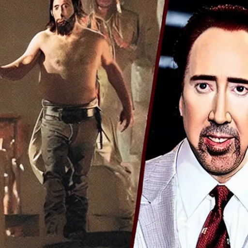 Image similar to nick cage playing nick cage playing jesus