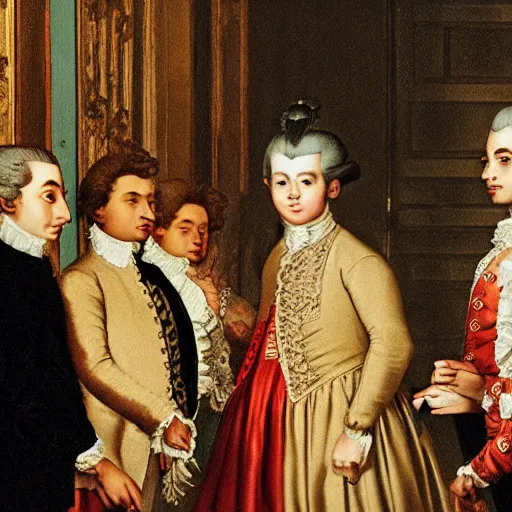 Image similar to mozart lining up for an autograph at a 1 0 0 gecs concert