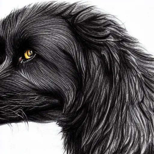 Image similar to highly detailed drawing of a black wolfhound, ferocious, ultra realistic