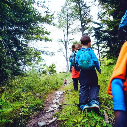 Image similar to kids going on a hike, photograph, national geographic