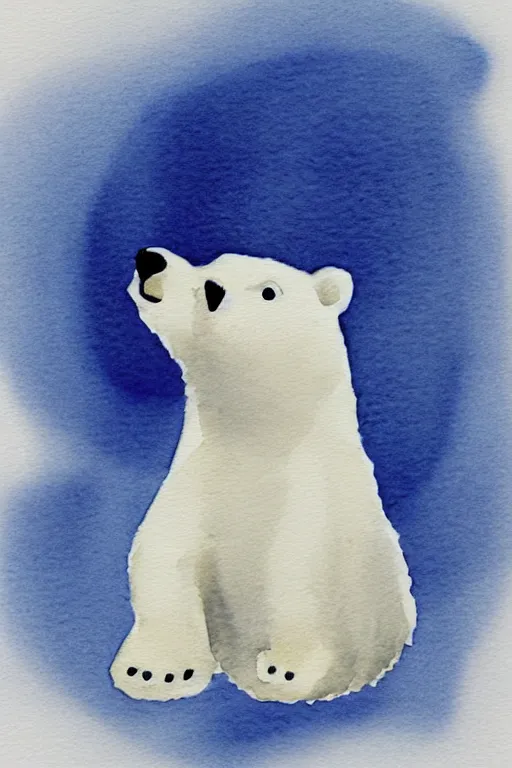 Image similar to a cute anime polar bear in a blue and white porcelain vase, watercolor, white background, lovely