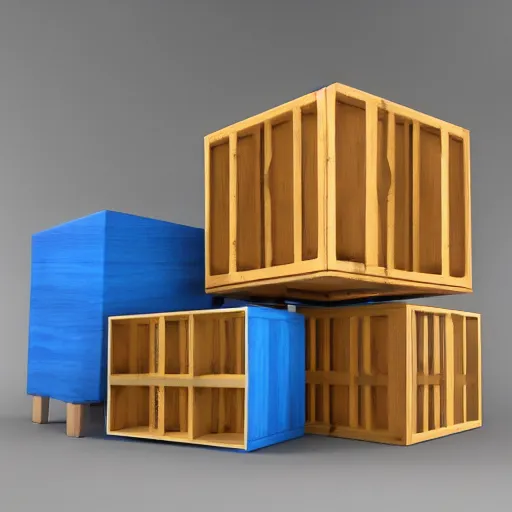 Image similar to cubby wooden crate 3 d icons for mobile game, stylized, blue scheme, octane render, studio lighting