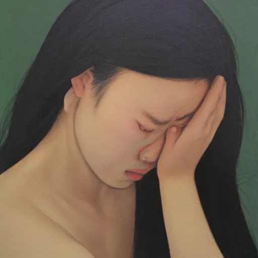 Image similar to A woman crying by Leng Jun