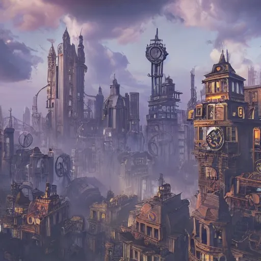 Prompt: a steampunk city in the clouds, This 4K HD image is Trending on Artstation, featured on Behance, well-rendered, extra crisp, features intricate detail and the style of Unreal Engine.