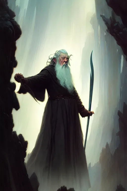 Prompt: gandalf by bayard wu, anna podedworna, gaston bussiere, greg rutkowski