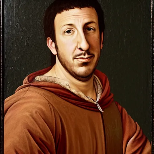 Image similar to a renaissance style portrait painting of Adam Sandler