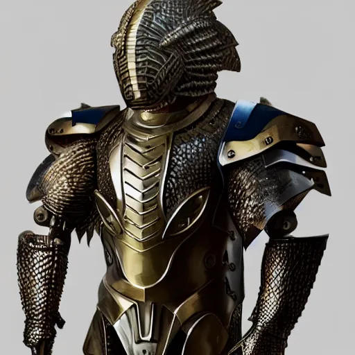 Image similar to a humanoid Pangolin armored knight with metallic armor that looks similar to a pangolin and biotechnology mesh