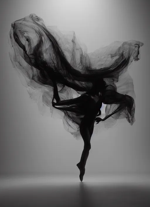 Image similar to a Photorealistic dramatic hyperrealistic render of a glamorous beautiful Female smoke dancer by Ken Brower and Deborah Ory of NYC Dance project,Lois Greenfield,Flowing cloth and smoke,Beautiful dynamic dramatic dark moody lighting,volumetric,shadows,cinematic atmosphere,Octane render,8K