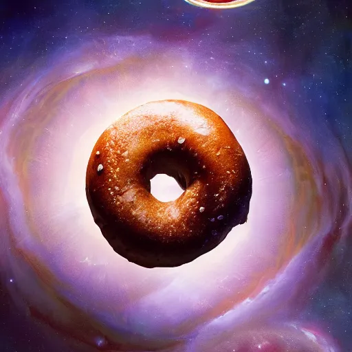 Prompt: all of the planets revolving around a giant Bagel, beautiful, oil on canvas, intricate, 8k highly professionally detailed, HDR, CGsociety