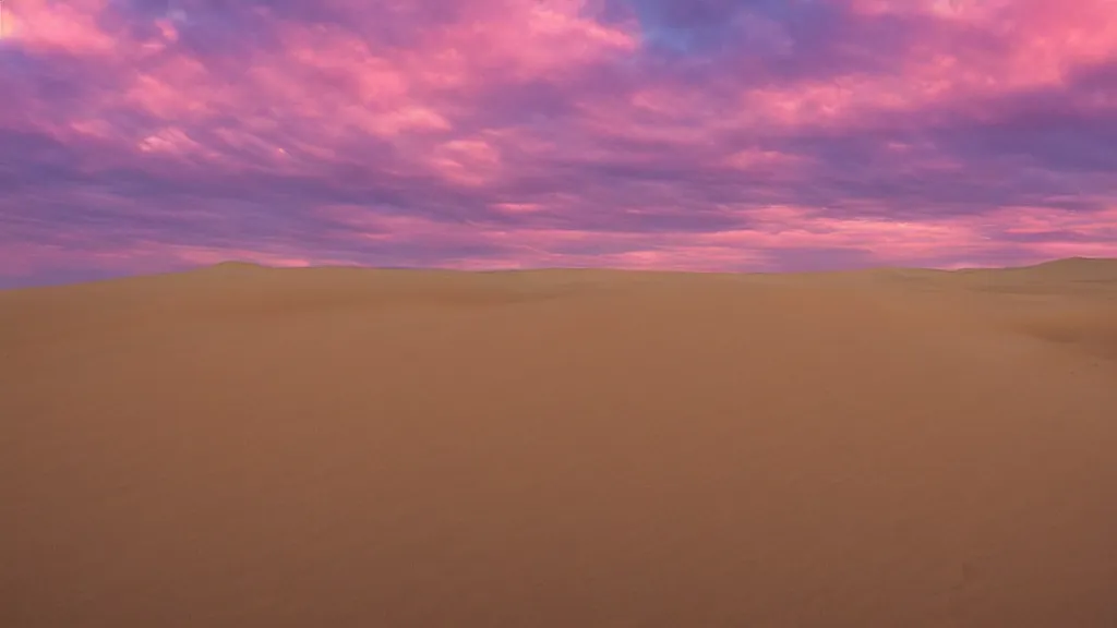 Image similar to The sand dunes under the pink clouds backlit by the sun