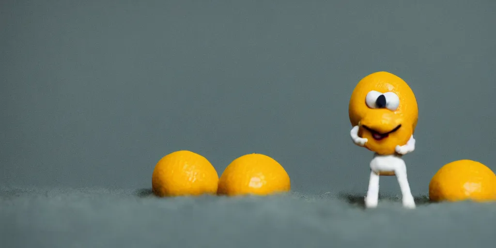 Prompt: a cinematic film still of a claymation stop motion film starring anthropomorphic lemons, shallow depth of field, 8 0 mm, f 1. 8