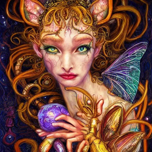 Image similar to portrait of a scorpion fairy, fantasy, whimsical, horror, art by josephine wall and and hr geiger and chengwei pan, intricately detailed, highly detailed, luxurious, elegant, clean, unsettling, trending on artstation