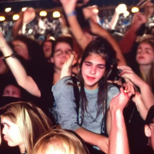 Prompt: photo of a girl at nirvana concert from the 90s