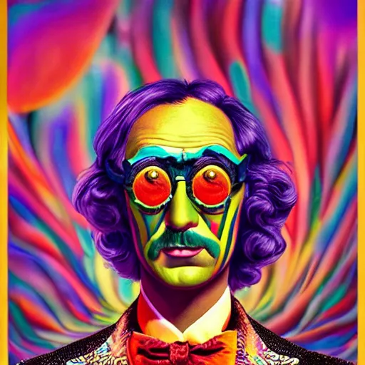 Prompt: an extremely psychedelic portrait of willy wonka as salvador dali, surreal, lsd, face, detailed, intricate, elegant, lithe, highly detailed, digital painting, artstation, concept art, smooth, sharp focus, illustration,