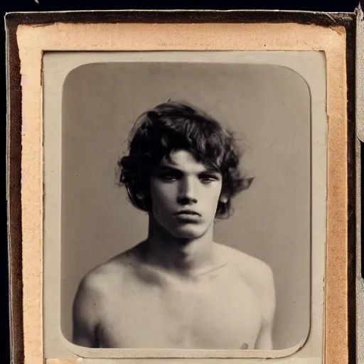 Image similar to close up photo of a attractive young male by Diane Arbus and Louis Daguerre