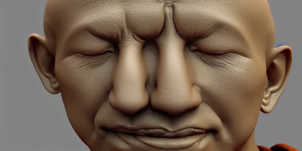 Image similar to hyperrealistic 3 d render of a bust of meditating monk in cyberpunk style, ultra realistic 8 k resolution.
