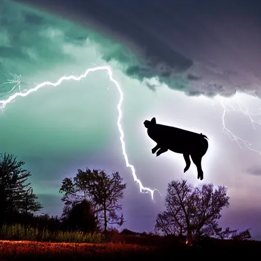 Prompt: national geographic photograph of a flying pig, natural lightning, outdoor