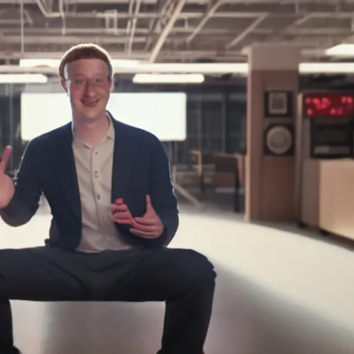 Prompt: mark zuckerberg dancing with a tandy trs - 8 0 computer. cinematic 8 k, depth of field, bokeh.