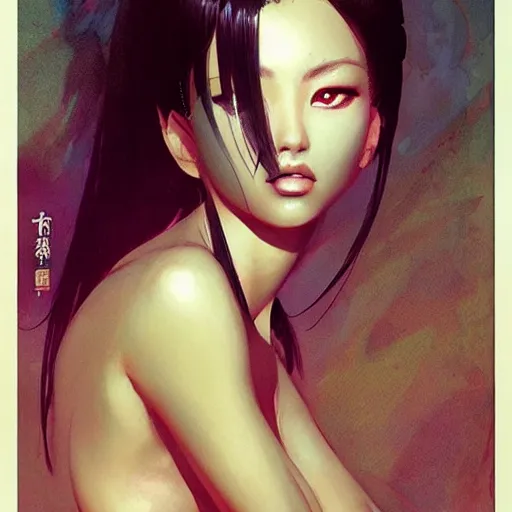 Prompt: asian beauty by peter andrew jones and akihiko yoshida, rule of thirds, seductive look, beautiful