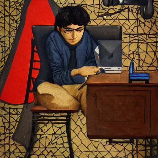 Prompt: detailed intricate socialrealism painting of web designer with laptop, heroic, beautiful