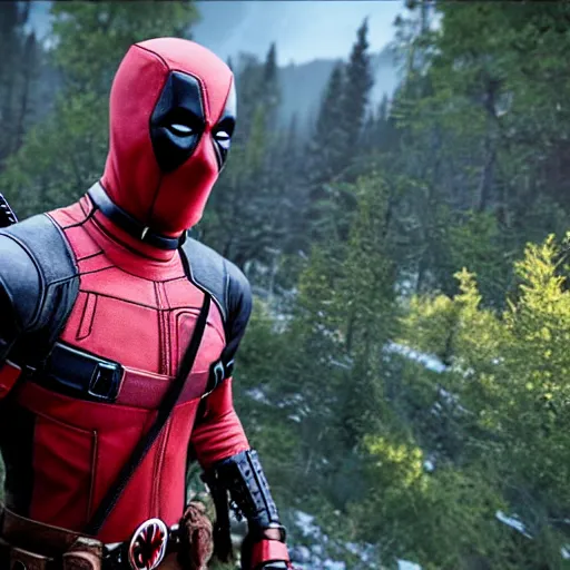 Image similar to deadpool in the witcher 4 k detailed super realistic