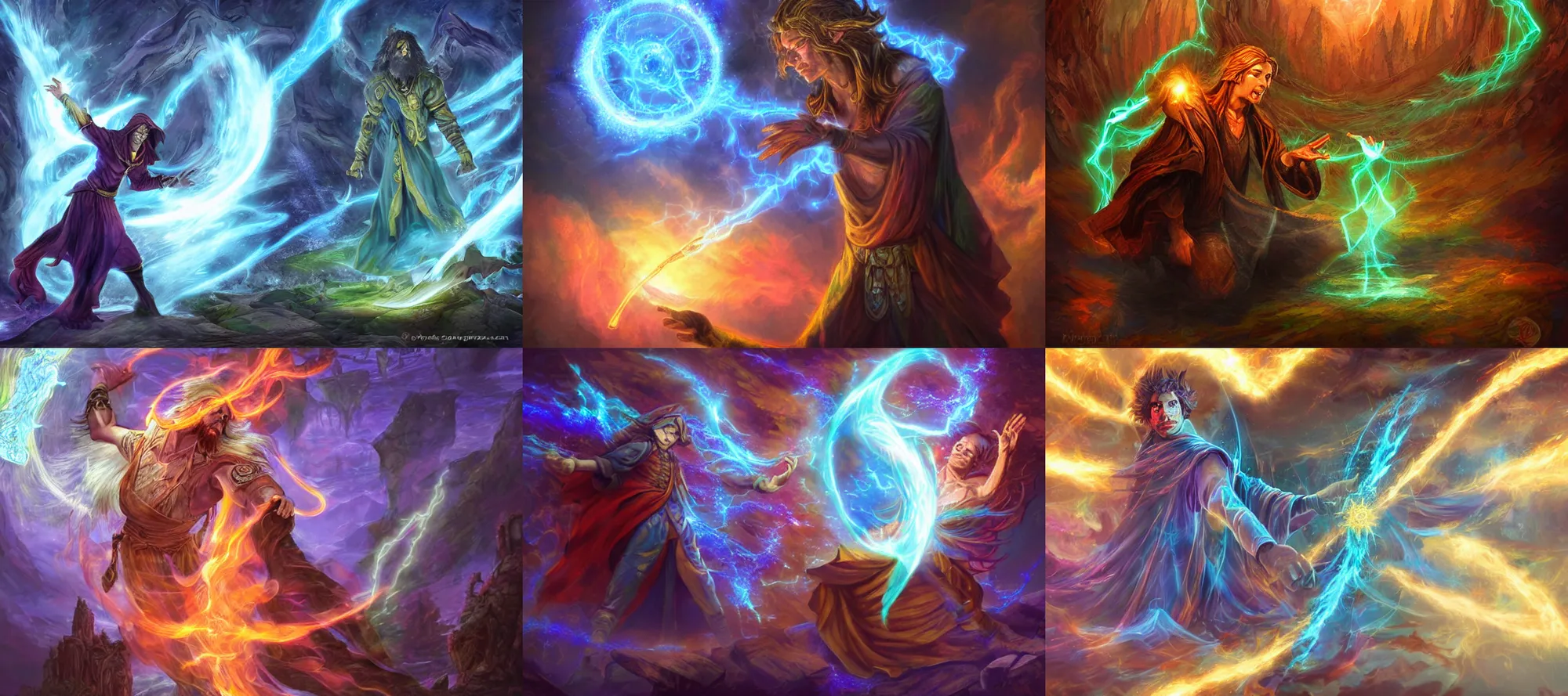 Prompt: sorcerer casting a spell, mystical energy, channeling mana, fantasy art, detailed digital art