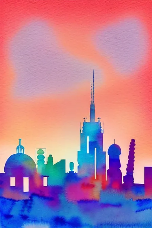 Image similar to minimalist watercolor art of berlin skyline at sunset, illustration, vector art