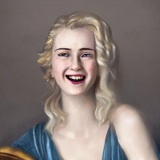 Image similar to laughing, teasing, beautiful, intelligent, blonde female pirate captain 2 8 years old, 1 9 3 0 s haircut, fully clothed, wise, beautiful, 1 7 5 0 s oil painting, dramatic lighting, trending on artstation, sharp focus