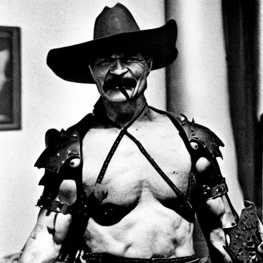 Prompt: Charles Bronson wearing the armor from doom