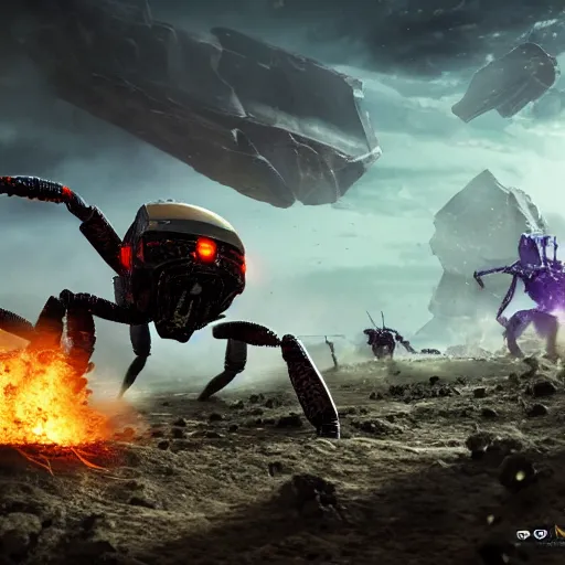 mechanoid scorpion on a battlefield, epic composition, | Stable ...