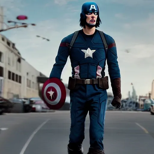 Image similar to Keanu reeves as Captain America 4K quality super realistic