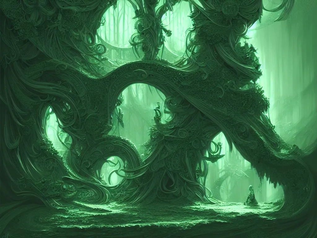 Image similar to colourless green ideas sleep furiously, intricate, elegant, fantasy, highly detailed, digital painting, concept art, sharp focus, illustration, beautiful lighting, epic light, artstation, colorful, dramatic