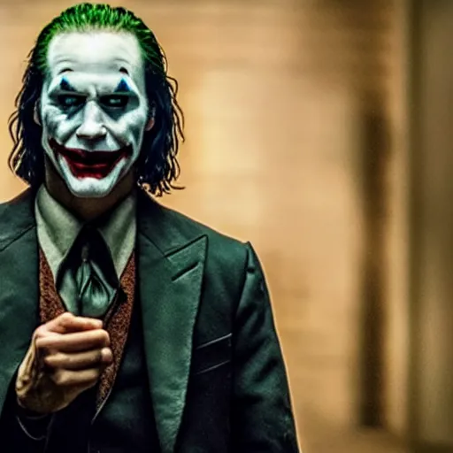 Image similar to film still of Keanu Reeves as joker in the new Joker movie