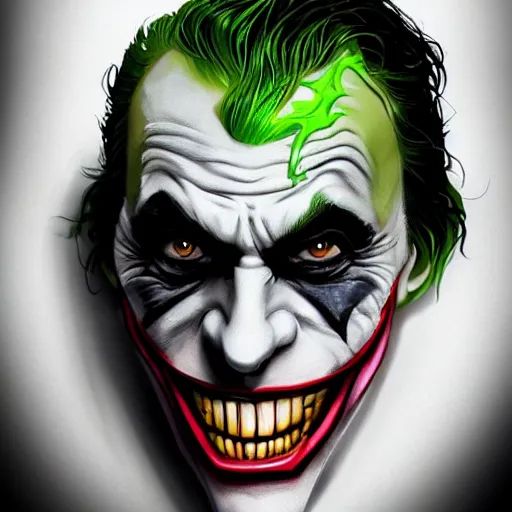 Prompt: the joker with Batman’s face mask, digital painting, amazing detail, artstation, cgsociety