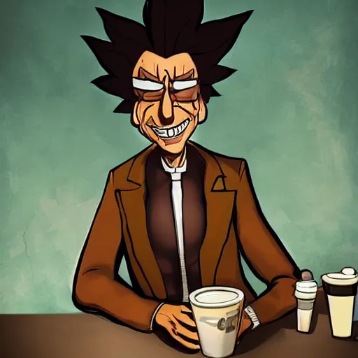 Prompt: Rick Sanchez at starbucks, artstation, digital art, award winning