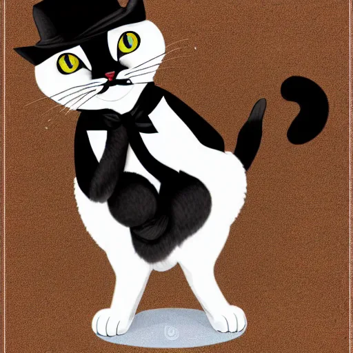 Image similar to ragdoll cat standing on its hind legs, wearing a tuxedo and a baseball hat digital art