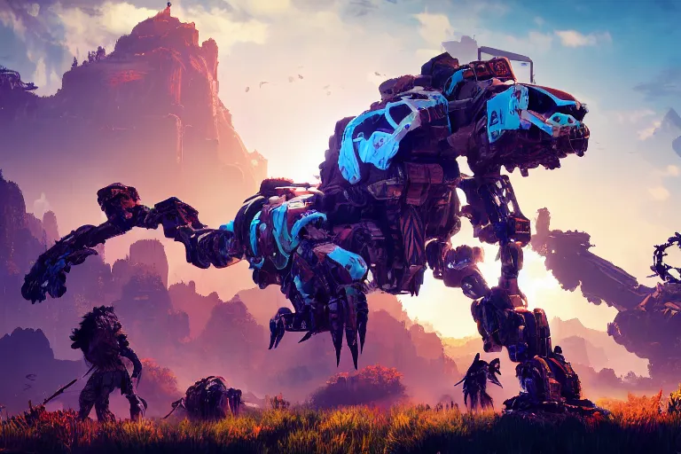 Image similar to scrapper machine mecanical creature robot of horizon forbidden west horizon zero dawn bioluminiscence global illumination ray tracing hdr fanart arstation by ian pesty and alena aenami artworks in 4 k