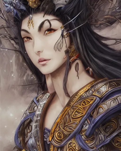 Image similar to A beautiful female warrior being killed by a witch, beautiful face, highly detailed face, close-up, fantasy art, female art, in the style of masami kurumada, illustration, epic, fantasy, intricate, hyper detailed, artstation, concept art, smooth, sharp focus, ray tracing