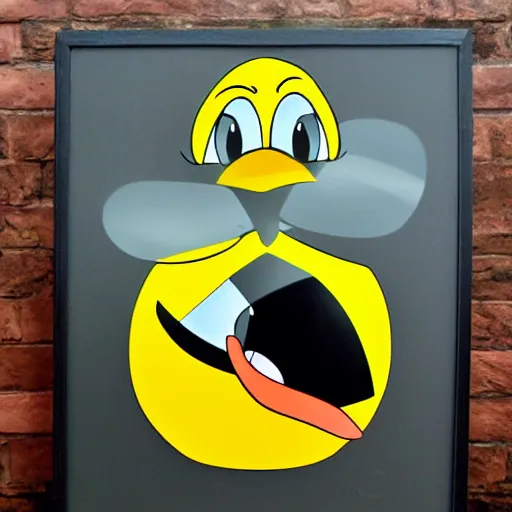 Image similar to daffy duck disney character, symmetrical portrait, duck face, duck bill, disney cartoon portrait