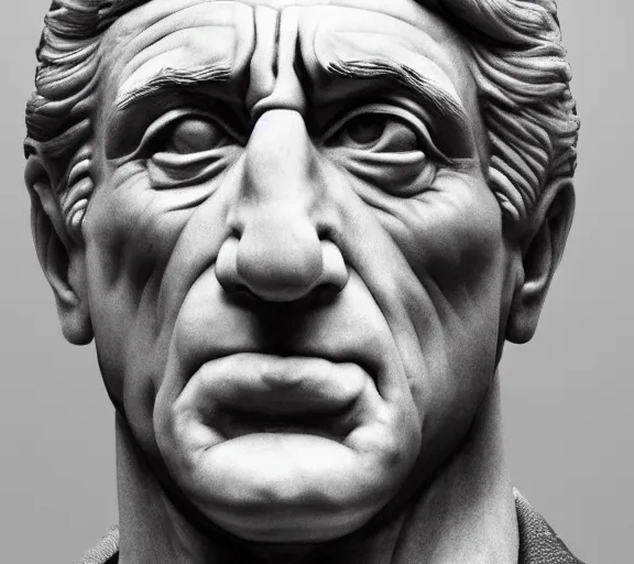 Prompt: a hyper-detailed marble status of Robert DeNiro by Michelangelo; anatomically correct; an extraordinary masterpiece!!!; proud posture; photorealistic eyes; trending on artstation; f/1.4; 90mm