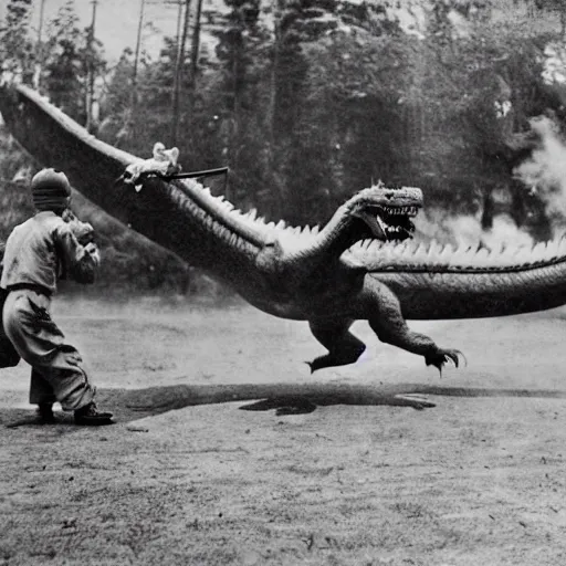 Image similar to photo of Japanese dogfighters fighting a giant oriental dragon, world war 2, Color,