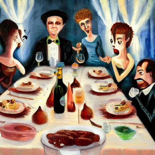 Image similar to Oil Painting of a Haunted Dinner Party